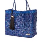 Bolsa de Palha Bahamas Azul com Pingente Corações