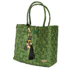 Bolsa Tote-Shopper Palha Feminina Berloques Metais Passeio