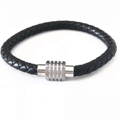 Bracelete Masculino Aço e Couro