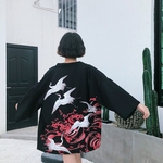 Brasão Estilo Chinês mulheres guindaste Impresso Kimono Retro Sun-proteção