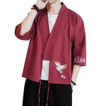 Brasão Men Moda Bordados Retro Vintage Kimono Cardigan