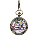 Bronze Retro Grosso Cadeia Arte Cerâmica Ilustração Crânio Python Águia Rodada Dial Pocket Watch