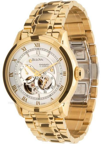 Bulova Masculino Redondo Analogico Br/maquina Dourado Wb21874h