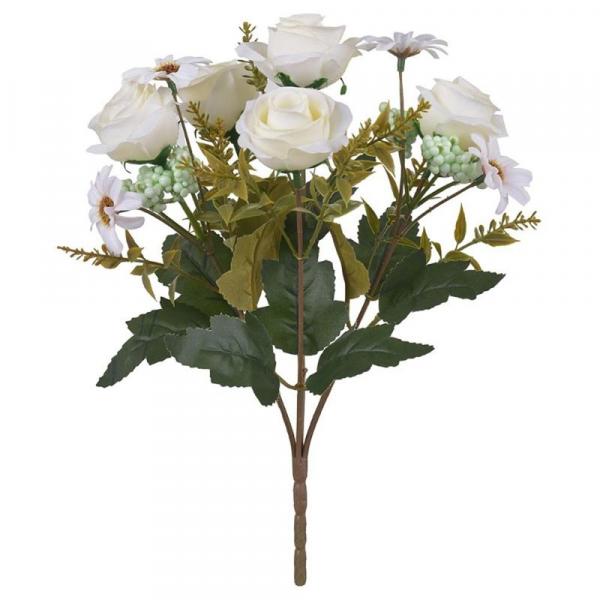 Buquê de Rosas X9 Creme Outono 2 Tons 30cm Flor Arte