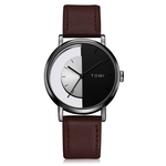 TOMI Casual Men 's Bussiness Retro Transparent Design Leather Round Band Watch