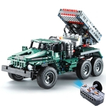 SUM C61002 1369pcs Technic Militar Remote Control Rc Bm-21 auto carregando Batalha Missile veículo pode lançar Edifício Toy Bloco