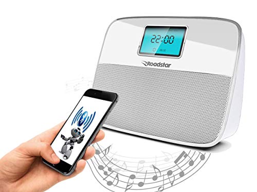 Caixa Bluetooth com Radio e Relógio Roadstar (Branco com Prata)