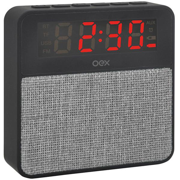 Caixa de Som Bluetooth 10w RMS com Radio Relogio Preto e Cinza CS100 OEX