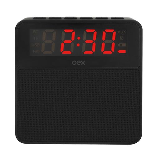 Caixa de Som Bluetooth Rádio Relógio Despertador 10W Oex