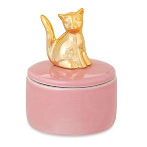 Caixa Redonda Gato Dourado/Rosa em Cerâmica 8934 Mart