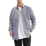 HAO Homem lazer azul e listras brancas Shirt Oversize All-jogo Shirt Leisure shirt