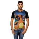 Camiseta Raglan Pokemon Charizard Masculina