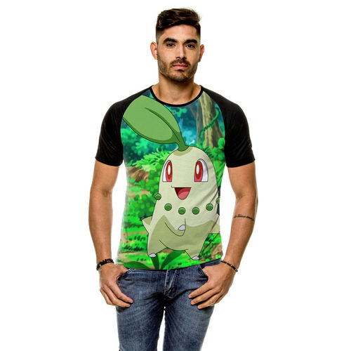 Camiseta Raglan Pokemon Chikorita Masculina
