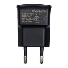 Carregador Portátil de Tomada com Saída USB de 5V e Cabo Micro USB - Preto