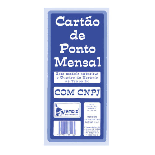 Cartão de Ponto Mensal com CNPJ com 100 Unidades - Tamoio