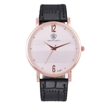 Casual Men Round Dial Ponteiros Faux Leather Strap Relógio De Pulso De Quartzo Analógico