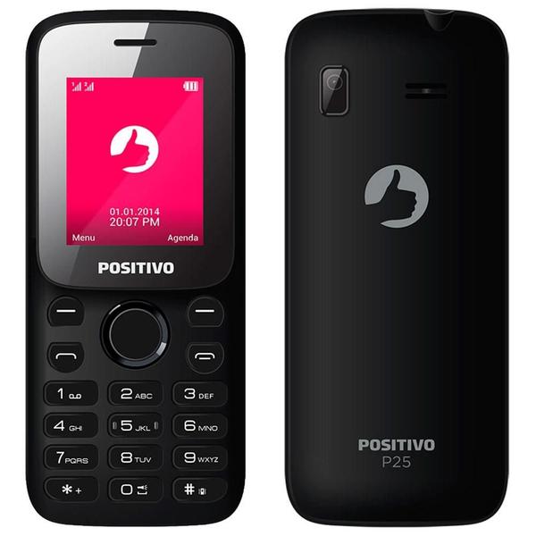 Celular Positivo P25, Dual Chip, Preto, Tela 1.8", Câmera VGA, Bluetooth, Rádio FM