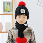 2pcs / set Kid Knitting Hat Beanie + lenço longo Thicken Velvet Set Quente Estrela bonito Inverno