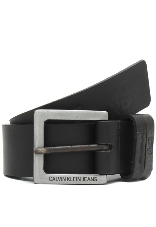 Cinto Couro Calvin Klein Jeans Logo Preto