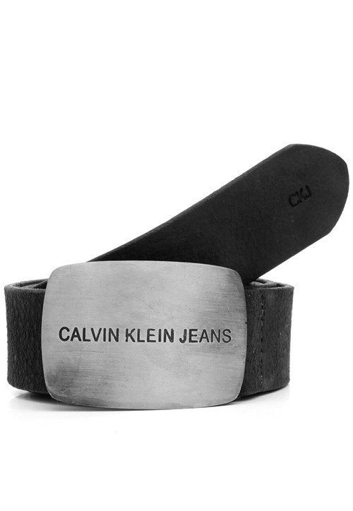 Cinto Couro Calvin Klein Jeans Logo Preto