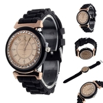 Cl¨¢ssico Rhinestone Genebra Rubber Assista bracelete Pulseira Mulheres de pulso de quartzo BK