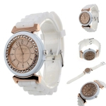 Cl¨¢ssico Rhinestone Genebra Rubber Assista bracelete Pulseira Mulheres de pulso de quartzo WH