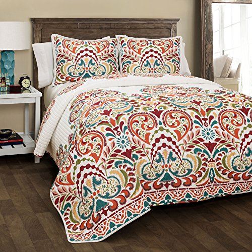 Clara Quilt Turquoise/Tangerine 3Pc Set Full/Queen