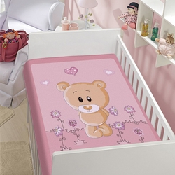 Cobertor Infantil Ursinho com Flor - Jolitex-Rosa