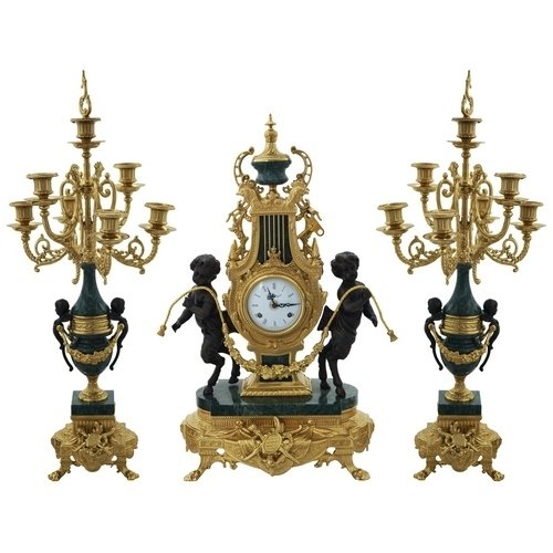 Conj Relógio Garniture Alta Decoração Bronze Riqueza de Detalhes