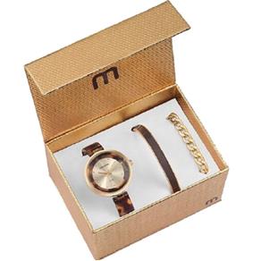 Conjunto Feminino Relógio Mondaine Dourado e Pulseiras