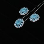 Conjunto Flor De Zirconia Azul Banhado A Prata