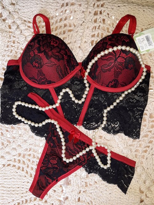 Conjunto Subella - Preto e Vermelho (M)