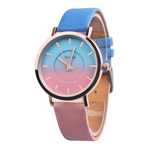 Cor Gradiente Faux Leather Mulheres Meninas Quartz Analog Fashion Wrist Watch Presente