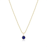 Cordão Corrente Feminino Ouro 18K 750 40cm + Pingente Ponto De Luz 6mm Azul Safira