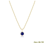 Cordão Corrente Feminino Ouro 18K 750 45cm + Ponto De Luz Zircônia Azul Safira