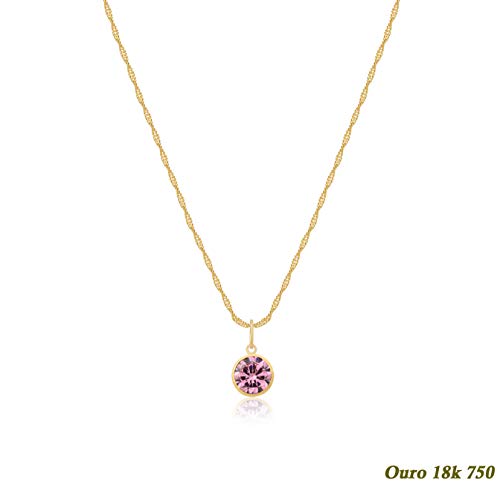 Cordão Feminino Ouro 18k 40cm Ponto de Luz Zircônia 6mm Rosa