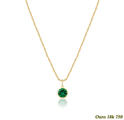 Cordão Feminino Ouro 18k 40cm Ponto de Luz Zircônia 6mm Verde