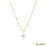 Cordão Corrente Feminino Ouro 18K 750 45cm + Ponto De Luz Zircônia Branco