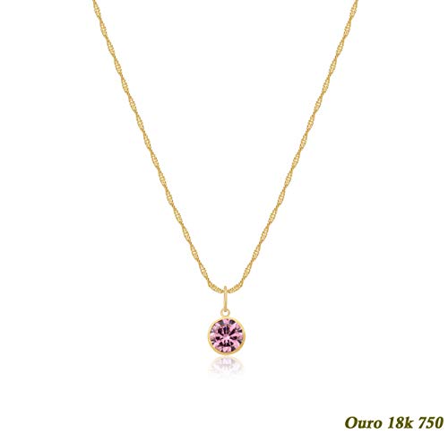 Cordão Feminino Ouro 18k 750 45cm Ponto de Luz Zircônia 6mm Rosa