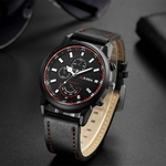 Fashion Casual Business Men's Alloy Three Eye Dial Leather Belt Quartz Watch