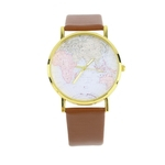 Couro Moda Womens World Map Alloy Globe Analógico Quartz Relógio de pulso retro