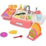 TS Crianças 28pcs Crianças Plástico Simulação de lavar loiça elétrica Pia Pretend Play Kitchen Set Brinquedos