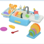 Crianças 28pcs Crianças Plástico Simulação de lavar loiça elétrica Pia Pretend Play Kitchen Set Brinquedos