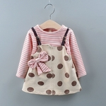 Crianças Girls Dress Stripe Onda Ponto Falso Two Bowknot longo bonito da luva Kid Saias