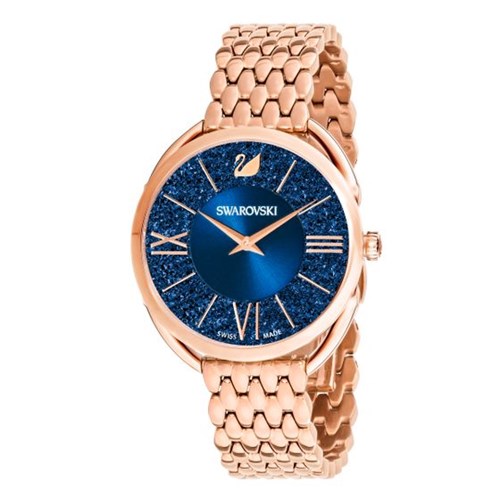 Crystalline Glam Watch, Metal Bracelet, Blue, Rose-gold Tone PVD