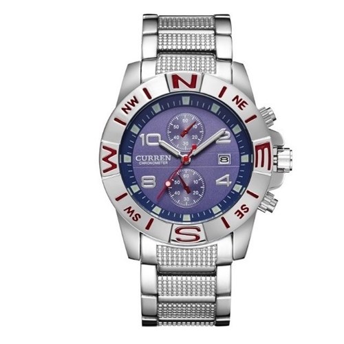 Curren* 8038 Relógio Masculino Aço Inox Data Automática (Azul/Prata)