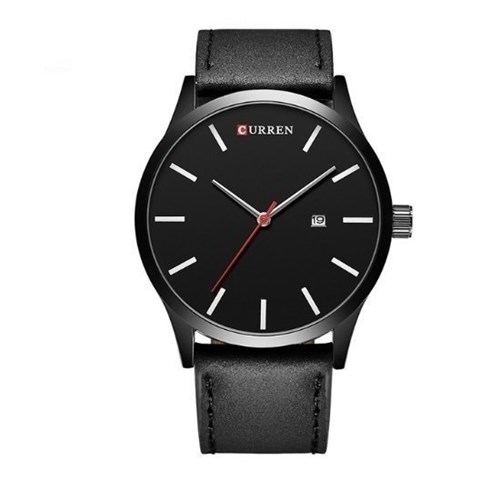 Curren* 8214 Relógio Masculino Couro Genuíno Data Calendar (Preto)