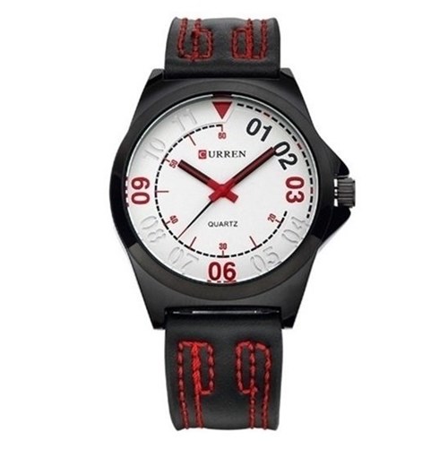 Curren* 8153 Relógio Masculino Couro Genuíno Quartz (Preto/Branco)