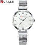 Curren Moda Watch Mulheres Exquisite 3 ATM impermeável relógio de quartzo de aço inoxidável clássico da banda de relógio de pulso de prata