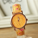 3D Camellia Diamond Leather Strap Watches Floral Quartz Wrist Watch OR